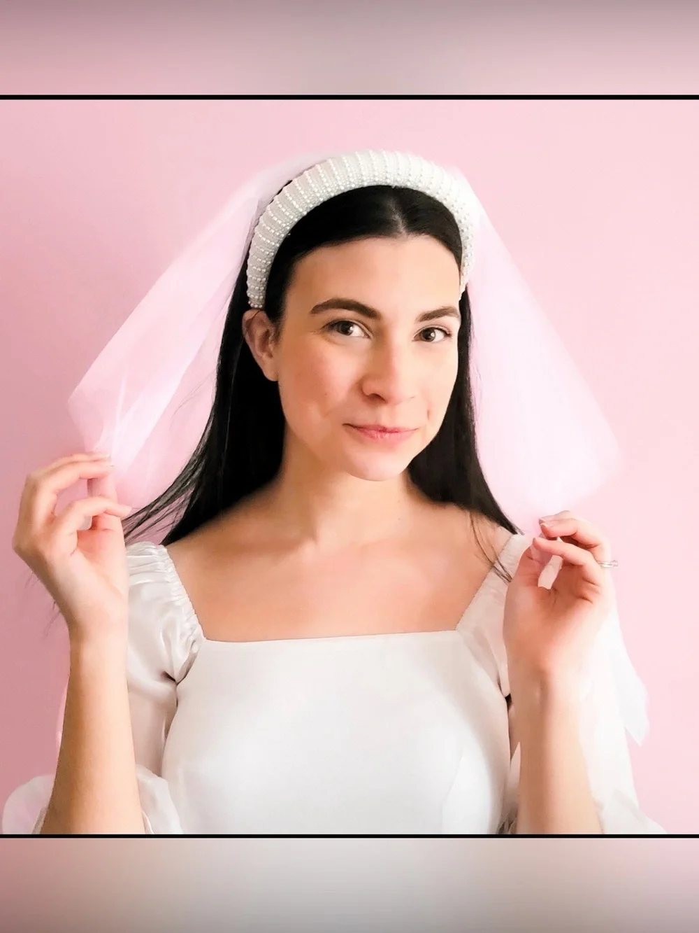 White Beaded Pearl Headband with Veil